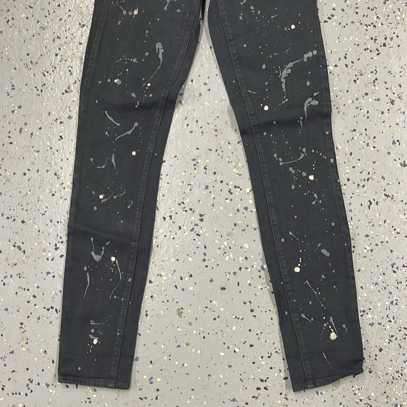 NWT PAIGE Edgemont Grey Zip Paint Splatter Mid Rise Ultra Skinny Jeans Size 24 - Picture 5 of 7